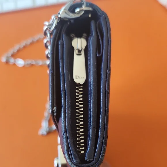 Dior Cannage Navy Blue Wallet On Chain - Picture 6 of 14